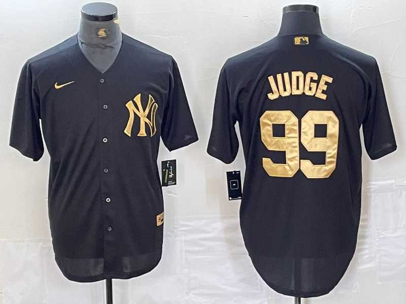 Mens New York Yankees #99 Aaron Judge Black Gold Cool Base Stitched Jersey